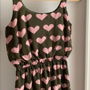 Olive green and blush pink heart dress